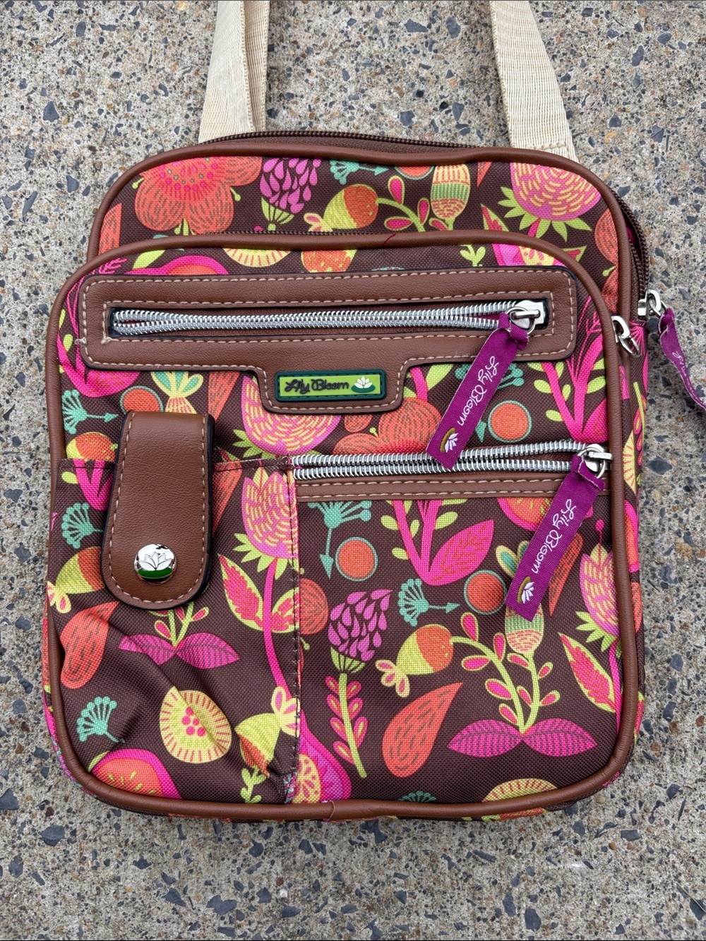 Lily Bloom Brown Floral Crossbody with Pink and Orange Accents - Picture 2 of 11